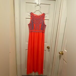 💁‍♀️Gianni Bini Coral Dress with embroidery Teal Accents